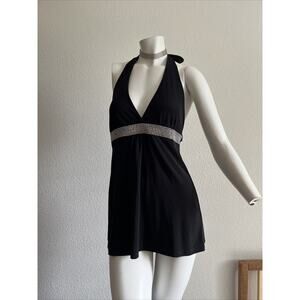 Wet Seal Vintage Y2K Black Rhinestone Halter whimsygoth Top S holiday party top